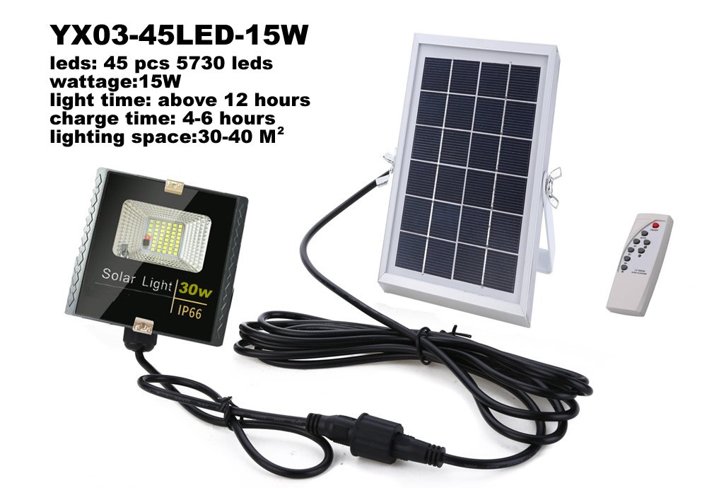 Led-tuinverlichting op zonne-energie, buitenverlichting op zonne-energie, waterdicht,  ip66 zonne-beveiligingslampen, schijnwerpers, afzonderlijk paneel voor binnen: Yx03-45 leidde -15w / 1 pak