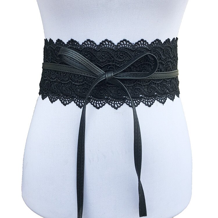 Badinka chaude noir blanc rouge large Corset fleur dentelle ceinture femme nœud papillon ceinture ceintures pour femmes robe de mariée ceinture: Black