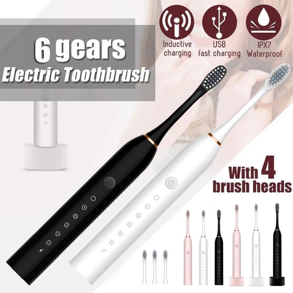 Electric Toothbrush Sonic Vibration 6 Files Adult Household Soft Fur USB Charging Waterproof Electric Toothbrush