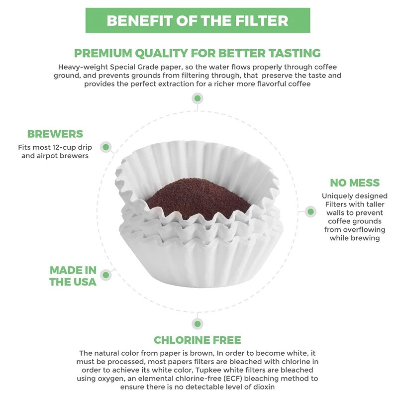 500Pcs 8/12 Cups Size Coffee Filters for Wilbur Curtis, Bloomfield, Bunn Coffee Maker Filters - White