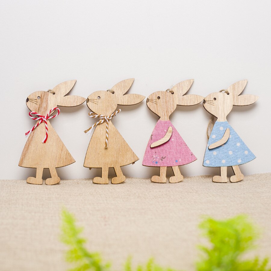 4 sztuk/zestaw 7*11cm wielkanoc królik dekoracje z drewna DIY drewno wiszące rzemiosło Słodki królik wielkanoc ozdoby zaopatrzenie solidny rzemiosła drewna