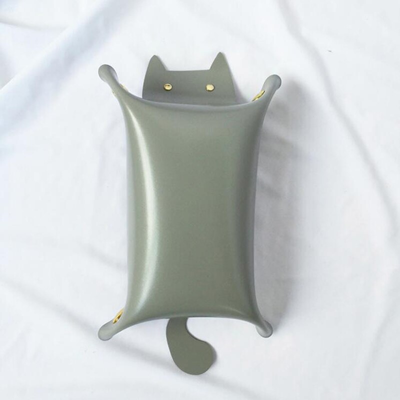 Portable Cat Shape Leather Storage Tray Key Desktop Jewelry Box Coin Makeup Tray Household Folding Tray Storage Box