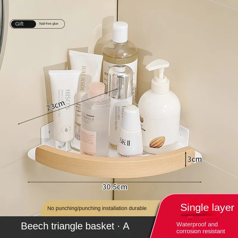 Oppbevaring av dusjhjørne, oppbevaringshyller til bad, hjørnestativ til bad på vegg, baderomshylle uten boring, husholdningsartikler: Hvit