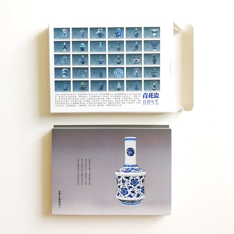 30 stk / sæt blå og hvide porcelænspostkort med klassisk poesiudvalg af ming / qing-dynastiet kinesisk kultur postkort