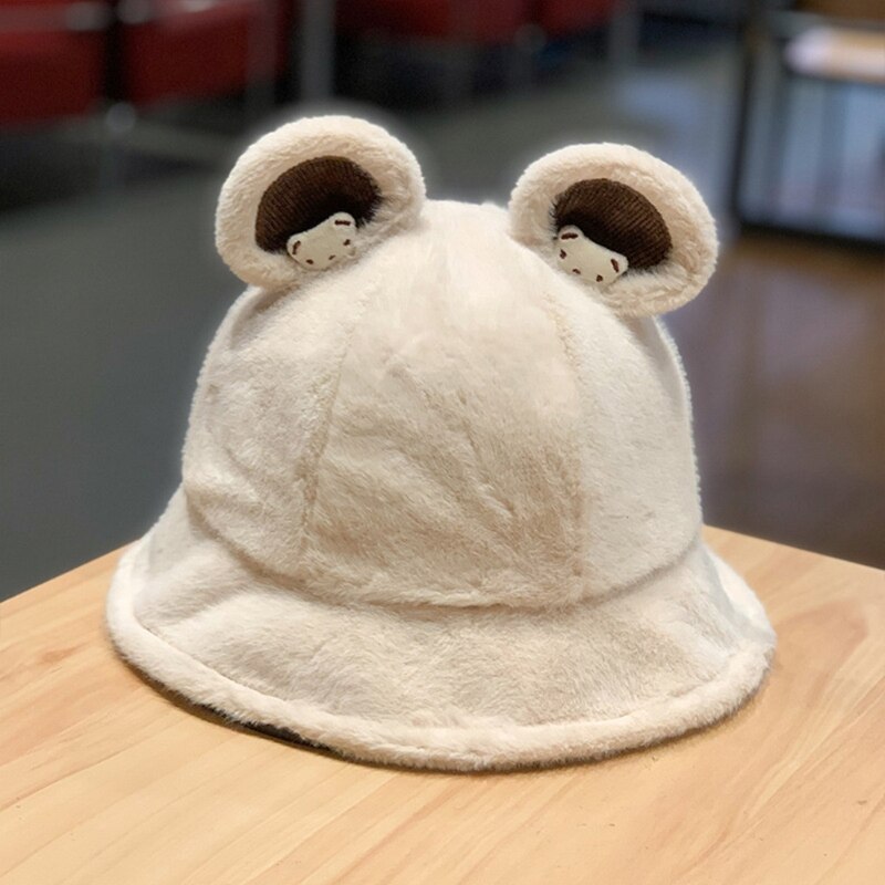 Lovely Fisherman Hat Cute Bear Ear Basin Cap Leisure Soft Sister Solid Color Bucket Cap Outdoor Activities Skiing Hiking