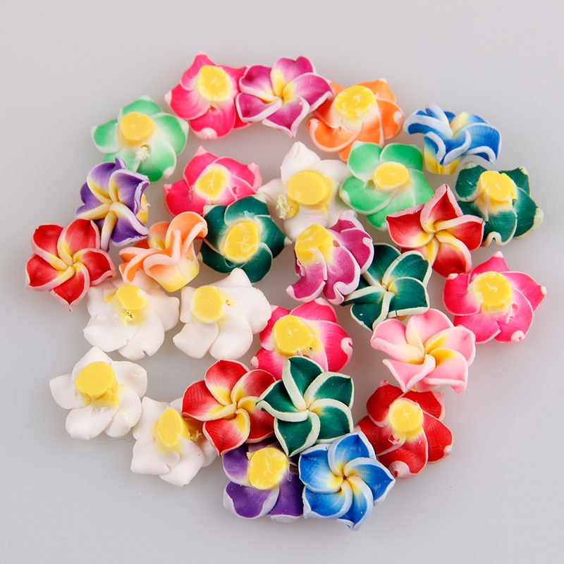 Flor de huevo de polímero suave de plumeria hecha a mano, 10 Uds., 15x6mm, cuentas de arcilla, collar, decoración para el cabello de boda, joyería