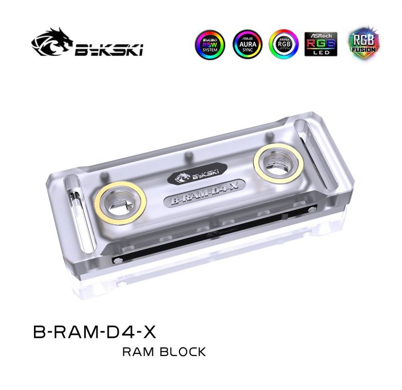 Bykski RAM Water Cooling Block RGB, Transparent Support 2/4 Channels Memory Cooler Liquid Radiator, 5V/12V SYNC, B-RAM-D4-X