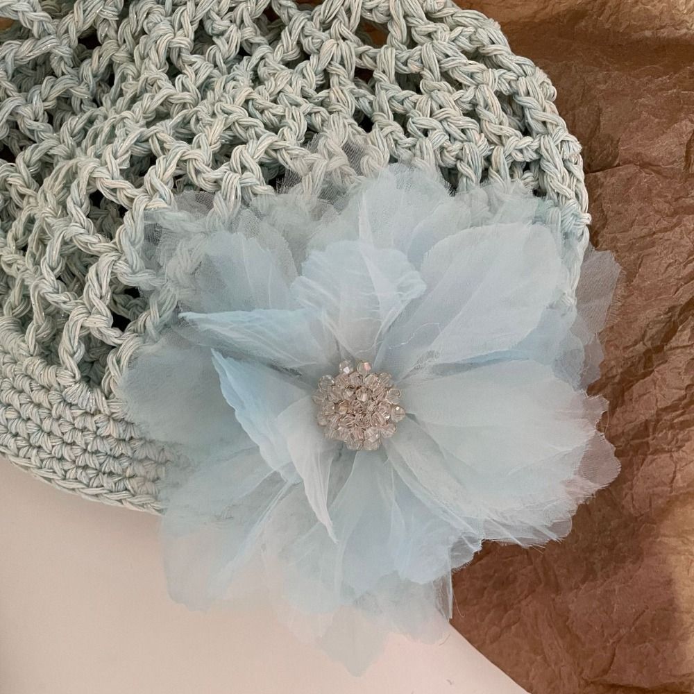 Handmade Crochet Flower Hat Thin Korean Beanies Hat Bohemian Style Ethnic Style Hollow Out Knitted Hat Apparel Accessories