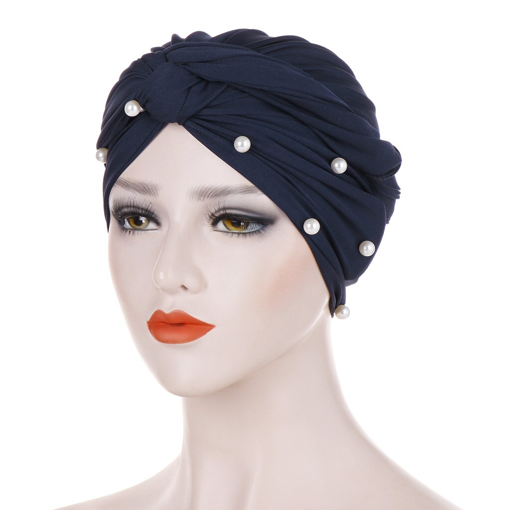 Turbante con perlas de terciopelo elásticas para Mujer, gorro musulmán, Hijab islámico, pañuelo para la cabeza, Turbante: 1