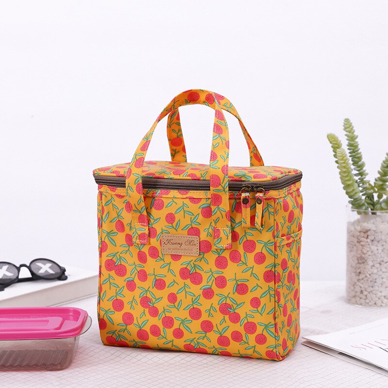 Bolsa de almuerzo portátil con dibujos animados para niños y mujeres, bolso enfriador de bento, bolsa térmica de flores para desayuno, caja de comida, bolso de viaje para picnic: 13