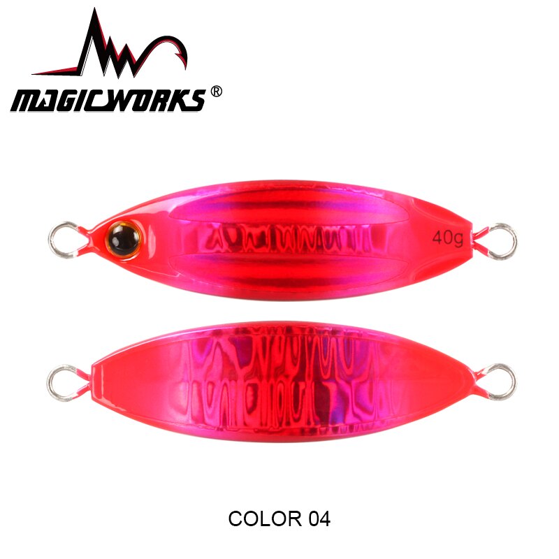 Señuelo de pesca con plantilla lenta ovalada, trabajo mágico, cuchara de 28g/40g/60g, aparejos de pesca con cebo Artificial de Metal para orilla de agua salada: 40 mm / Rojo