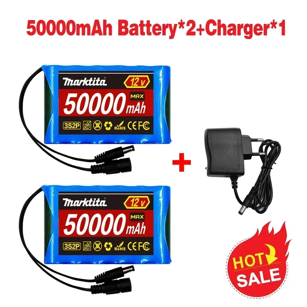 12 V 50000 mAh Lithium-Akku, Kapazität DC 12,6 V, 50 Ah, CCTV-Kamera-Monitor, Angelbeleuchtung, Xenonlampe, Lautsprecher mit Ladegerät: Gold