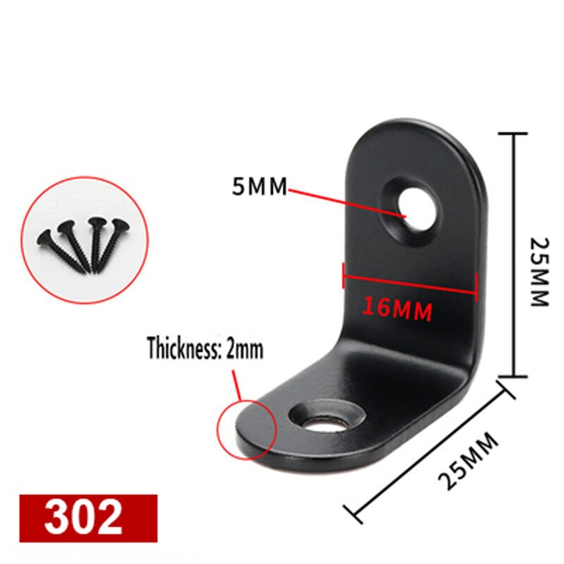 5 stk / parti rustfrit stål l form vinkel fast hjørne beslag møbler tilbehør skab 90 grader stik sort: 302