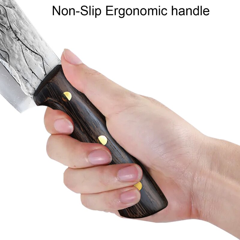 8" Forged Meat Cleaver Kitchen Chef Knife Stainless Steel Fish Vegetables Slicing Butcher Knife with Scabbard