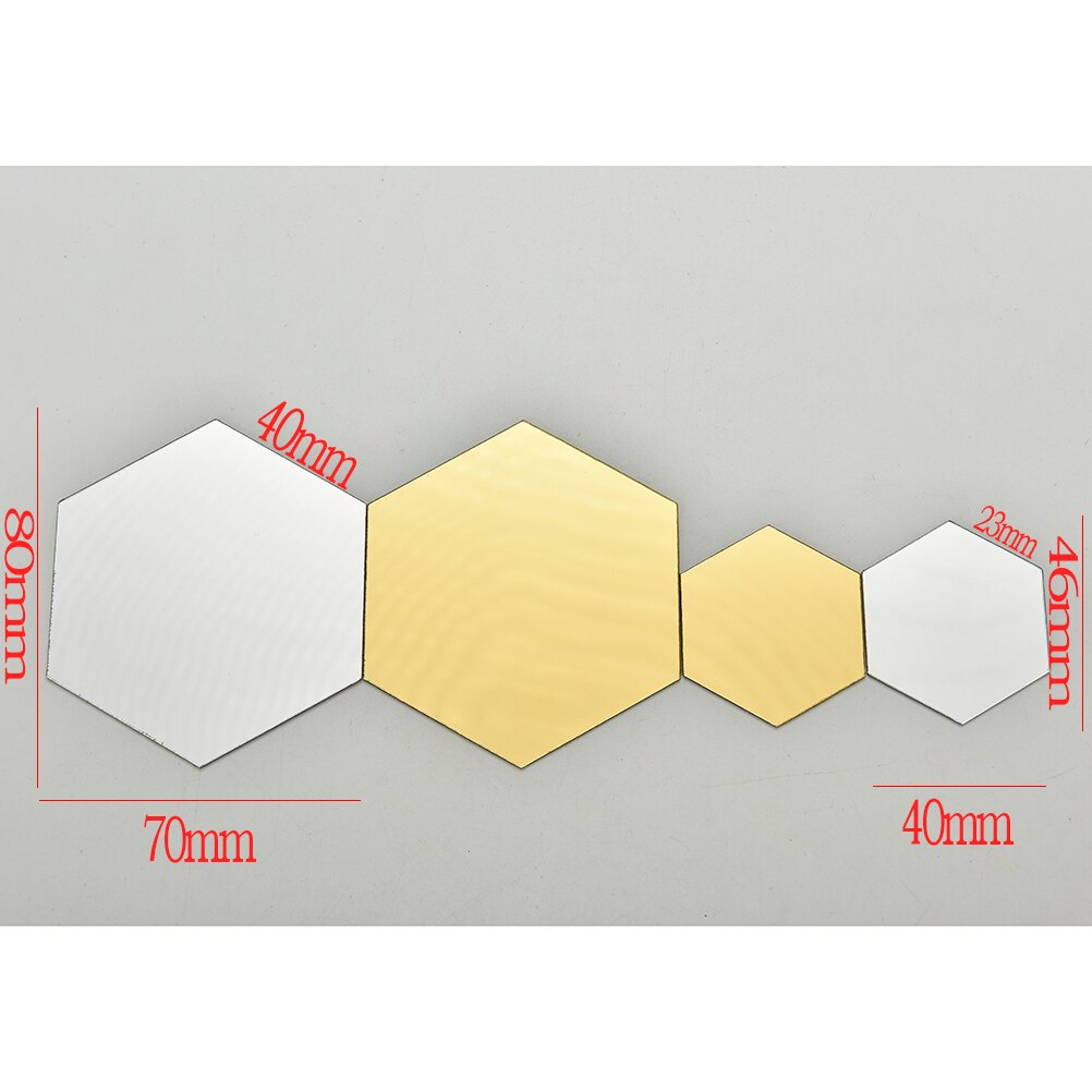 12 stuks/partij 3d spiegel muurstickers hexagon diy huisdecoratie spiegel decoratie stickers kunst muurdecoratie stickers goud zilver