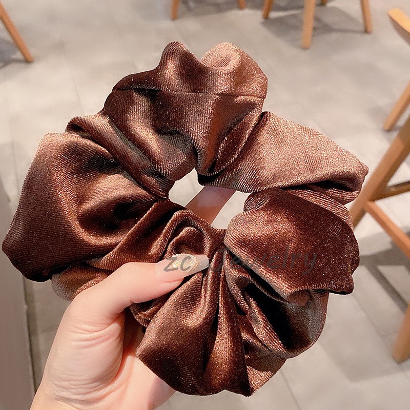 Coleteros de terciopelo negro de gran tamaño, lazos para el cabello para mujeres y niñas, bandas elásticas grandes de goma sólida para el cabello, cuerda, accesorios para el cabello de cola de caballo para invierno: Rosa
