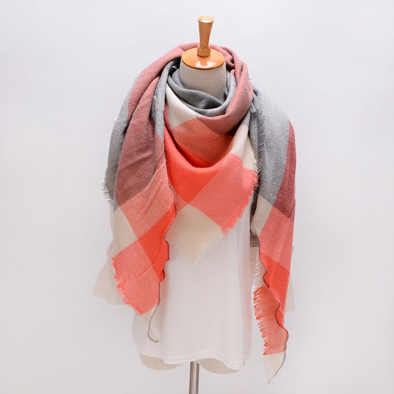 Écharpe triangulaire hijab d'été pour femmes, châle de marque en cachemire à carreaux, couverture  xs027-5: Style 8