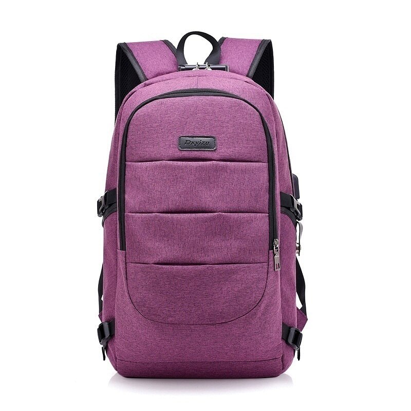 Male Casual Oxford Backpack Waterproof Laptop Business Backpacks Men Women Travel USB Charging Anti theft Bag: purple backpack