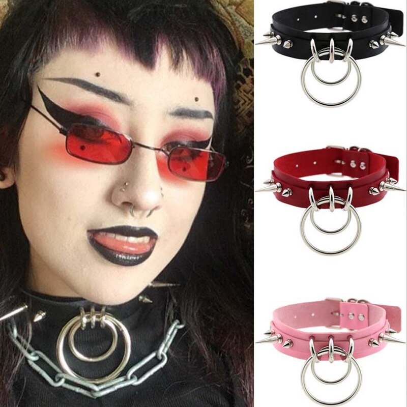 Spiked choker for women men punk rock Collar Goth necklaces Leather Choker Girls o shape Harajuku Gothic Jewelry CR631