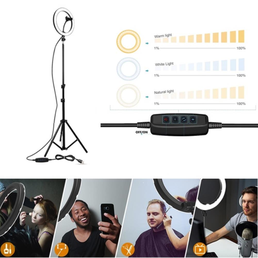 W/Tripod Portable Universal LED Ring Light Ring Fill Light Video Light Lamp Three-Speed Stand Lighting Dimmable Makeup