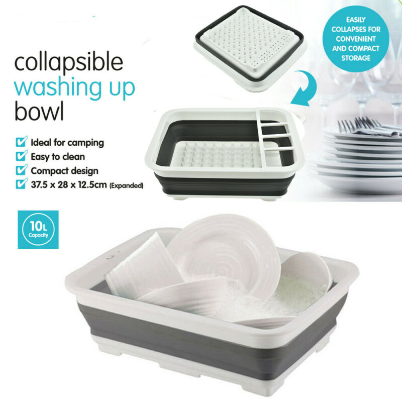 Foldable Collapsible Washing Up Bowl Dish Drainer Draining Folding Water Reusable Camping