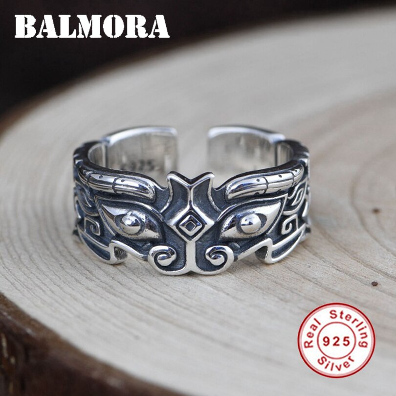 BALMORA Puro 925 In Argento Sterling Impilabile Anello Per Gli Uomini Mitica Creatura Animale Anello Golosi Anello Aperto Anello Dei Monili del Regalo