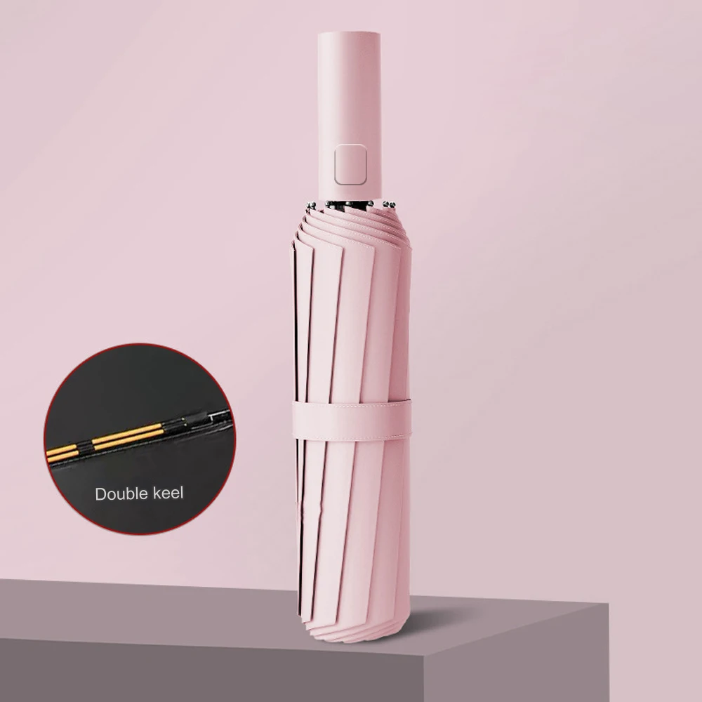 Parapluie renforcé à 24 os, parapluie d'affaires solide et Durable résistant au vent pour hommes, parapluie de protection solaire Anti-UV pour femmes ensoleillé: Rose