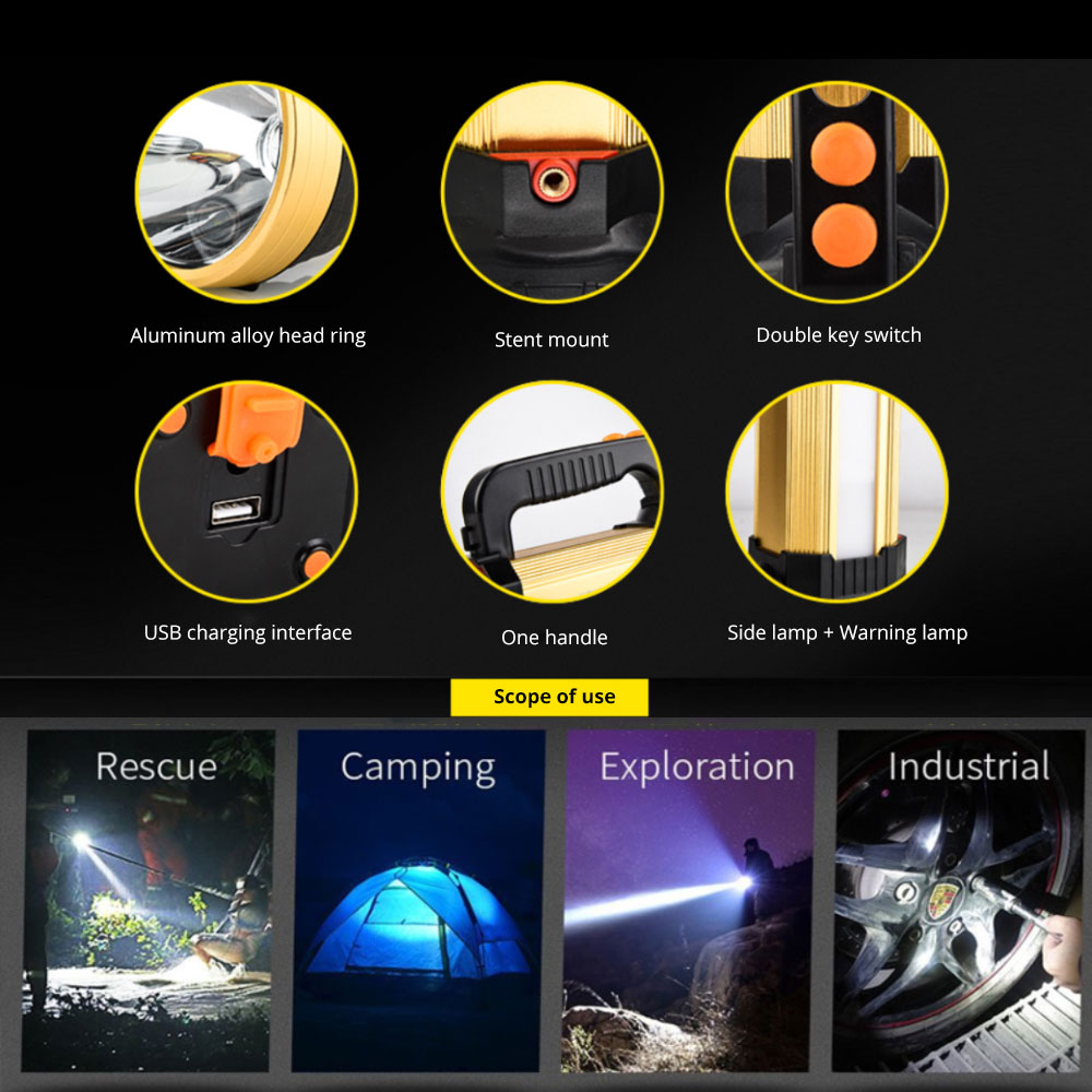 4000 lumen nyest bygget -in 7200 mah led lommelygte overleveret spotlight bærbar usb opladning 3 modes søgelys med side rødt lys