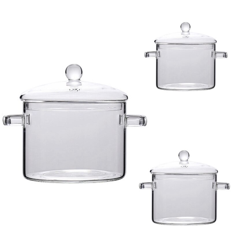 Cacerola de vidrio para cocina, Mini olla de horno transparente para sopa, cuenco para Fideos, accesorios de utensilios para cocina