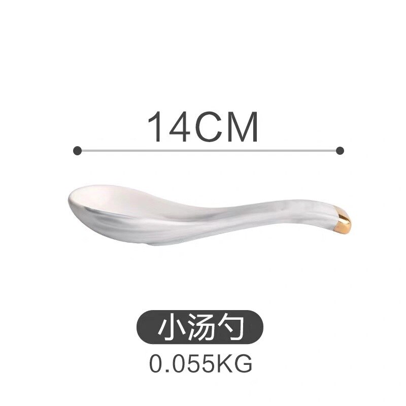Golden marble plate set ceramic kitchen utensils salad noodle bowl soup dinner set plates and dishes ceramic bowl: spoon