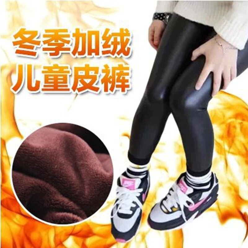 Vinter hår förtjockning barn läderimitation byxor leggings varma byxor cuhk byxor av flickorna babybyxor