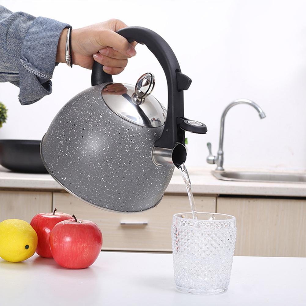 3l fløjtende vandkedel komfur induktion rustfrit stål vandkande tekande varmebestandigt håndtag køkkengadgets med stor kapacitet: Grå 3l