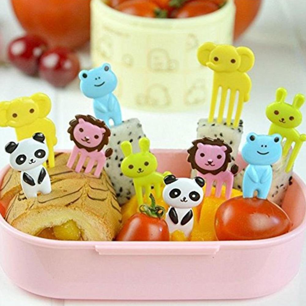 Kunststof fruitvork met dierendecoratie, schattige voedsel-picks voor cake, dessert, fruitschaal, herbruikbaar, mini-taartpick bento box, feestaccessoires (willekeurige stijl) (112