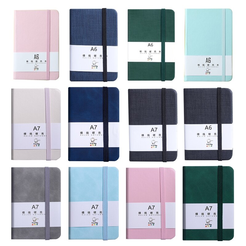 634A Hardcover Notebook A7/A6 Leather Notepad Pocket Journal Planner with Elastic Strap Wide Lined Paper for Adult Journaling
