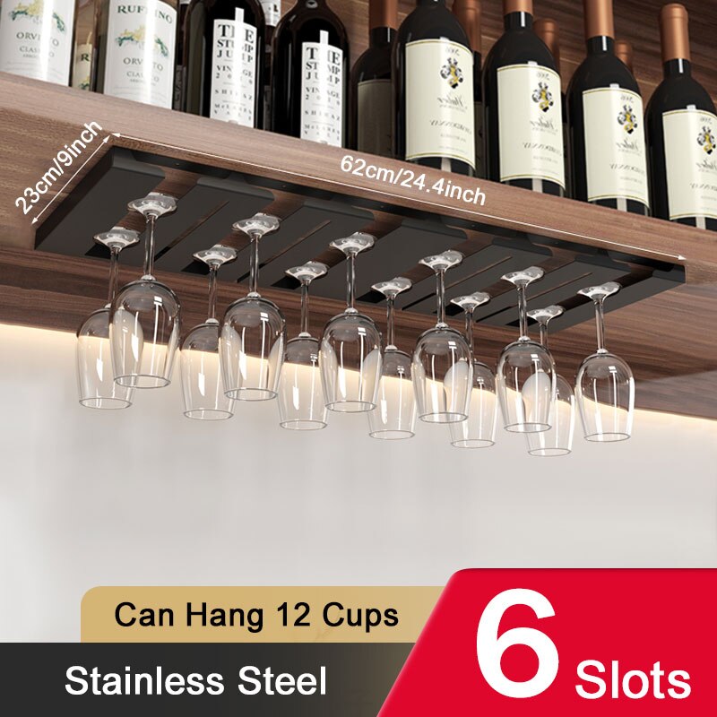 Stainless Steel Wine Rack Wine Glass Rack Wall Mount Holder Goblet Coffee Cup Hanging Rack Home Kitchen Bar Accessories: B6