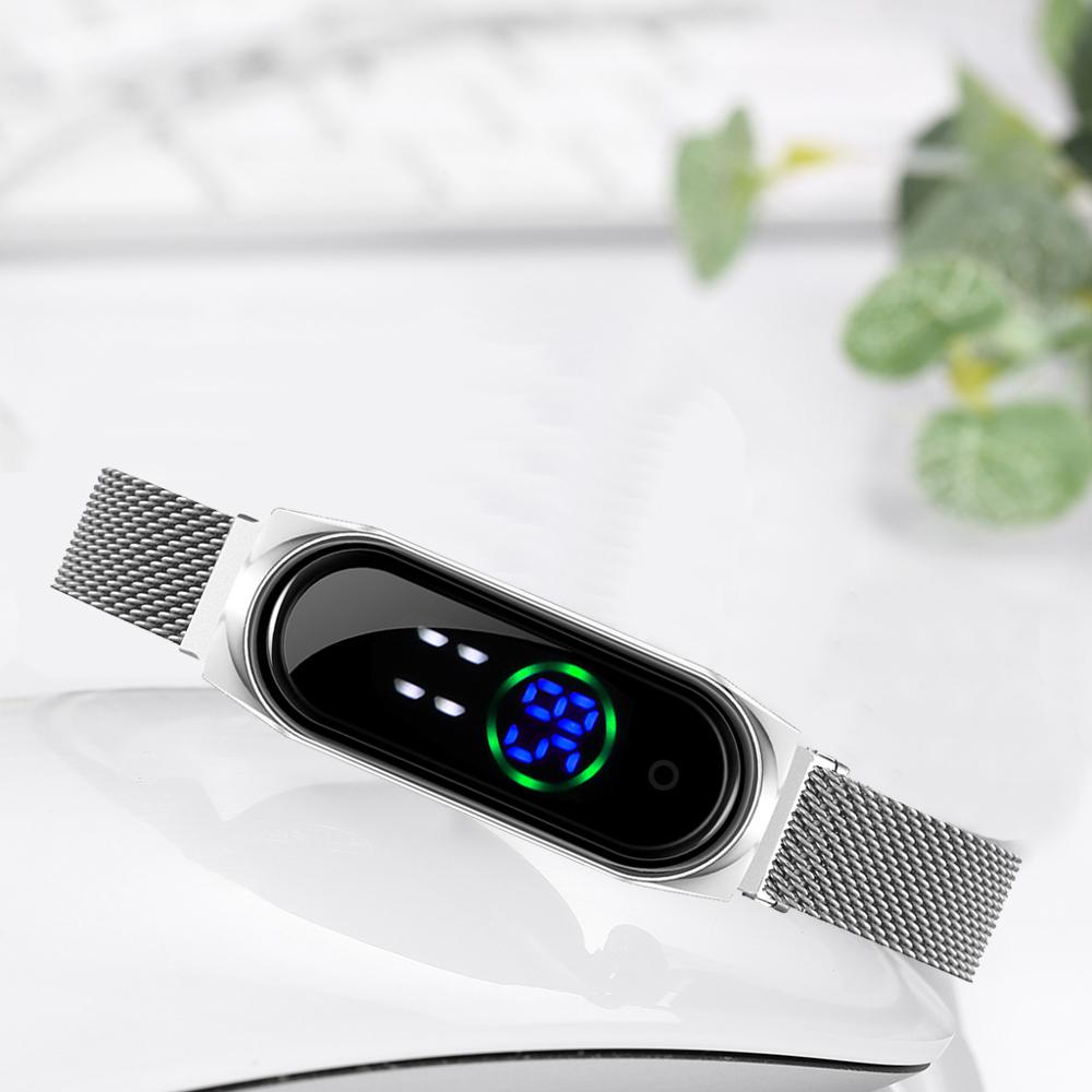 Dames Horloge Vrouwen Touch Screen Led Horloges Rose Goud Magnetische Mesh Riem Elektronische Klok Digitale Horloges Relogio Feminino