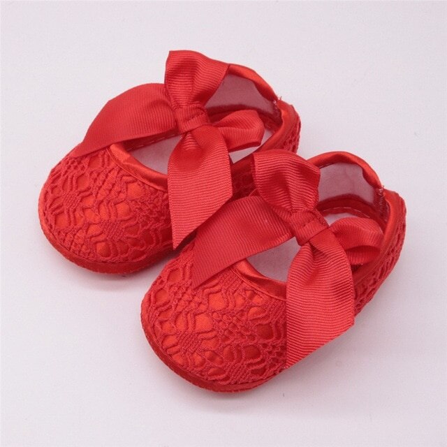 Bébé chaussures bébé fille chaussures souples doux confortable fond antidérapant Bow chaussures berceau chaussures: Red / 13-18 Months