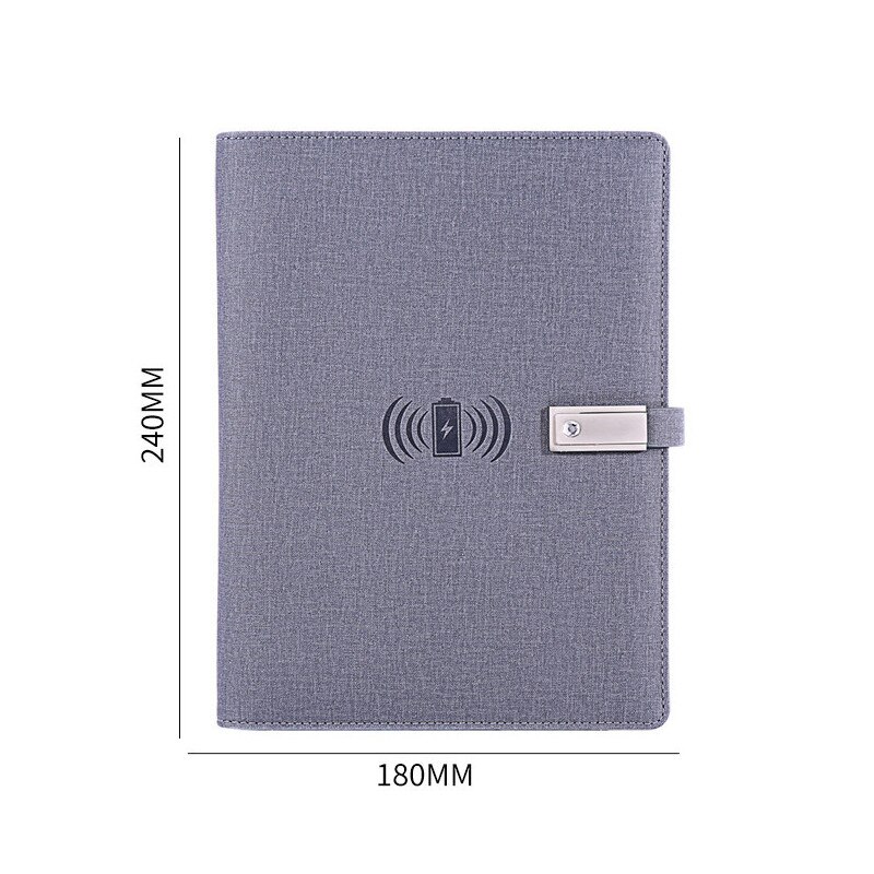 Lederen Padfolio Portfolio Notebook Organizer Binder Notepad Map 8000Mah Macht Banken 3 In 1 Opladen Kabel Draadloze Oplader: Donkergrijs