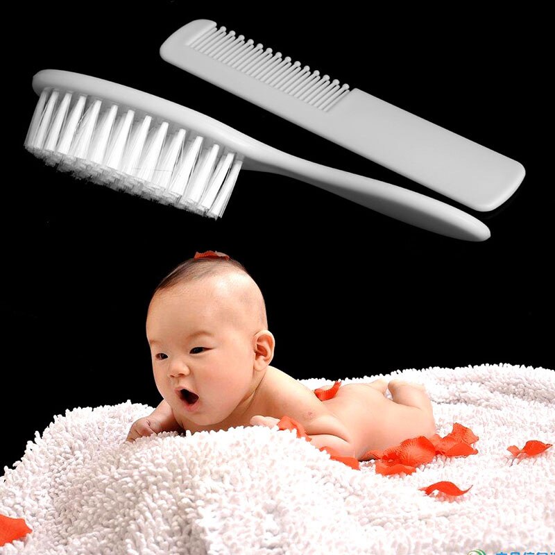 2 pçs branco segurança macio bebê escova de cabelo conjunto infantil pente grooming chuveiro design pacote kit quente!