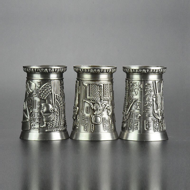 Copa de cobre del antiguo Egipto, tiro con arco, relieve 3D, Cleopatra, Rameses, Rah, licor plateado, copa de vino, vaso de pinta de whisky