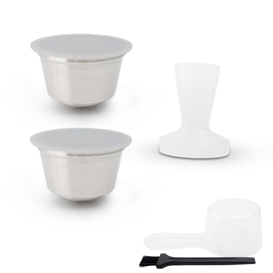 Herbruikbare Capsule Pod Fit Voor Dolce Gusto Koffie Machine Kleur Wit/Metalen Rvs Capsule Cup: 2pod 1PP tamper