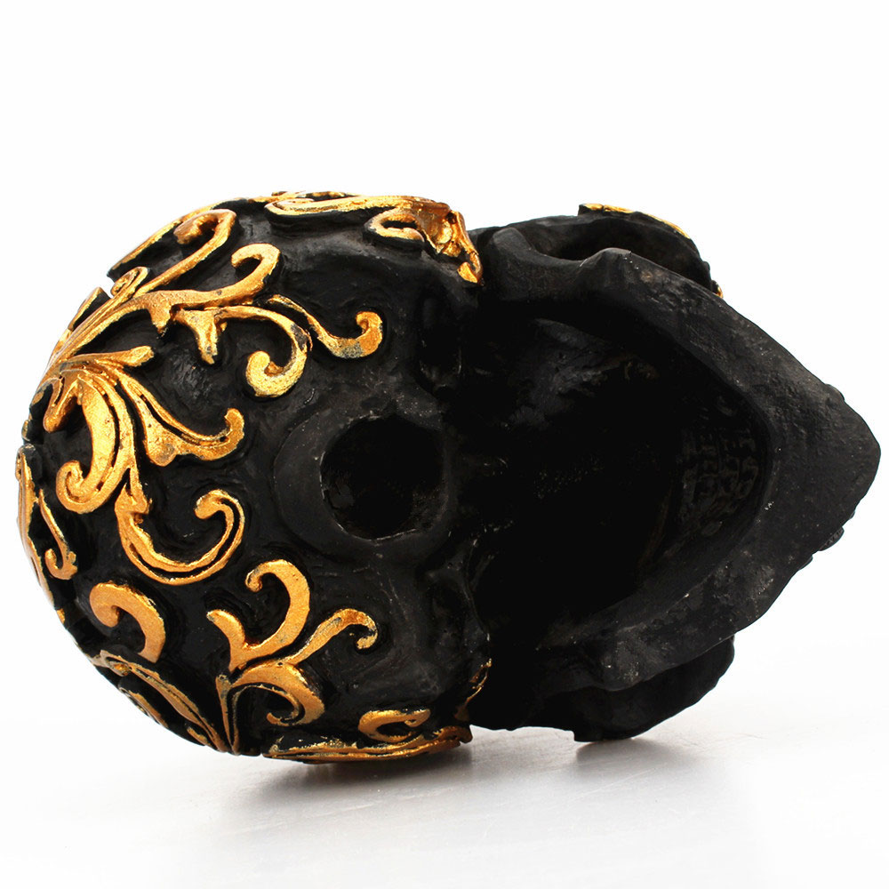 Hars Ambachtelijke Black Skull Head Golden Carving Halloween Party Decoratie Schedel Sculptuur Ornamenten Home Decoratie Accessoires