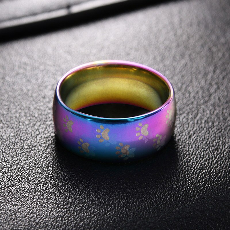 Nette Katze Hund Pfote Ring Schmuck Breite 8mm Edelstahl Regenbogen Ringe für Männer und Frauen Haustier Ebene Schmuck liebhaber