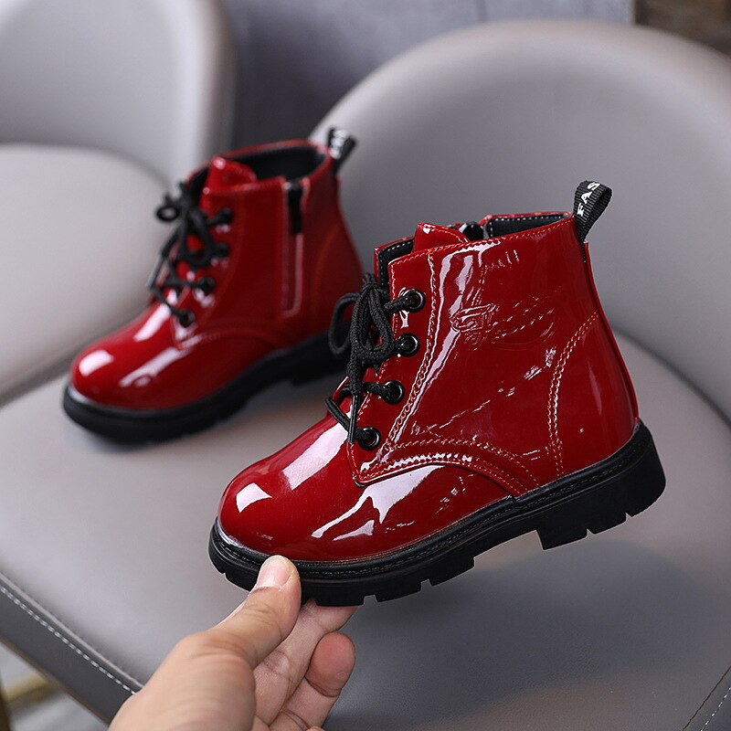 British Style Boys Martin Boots 2022 Autumn Kids PU Leather Botas Waterproof Girls Ankle Boots Baby Toddle Shoes