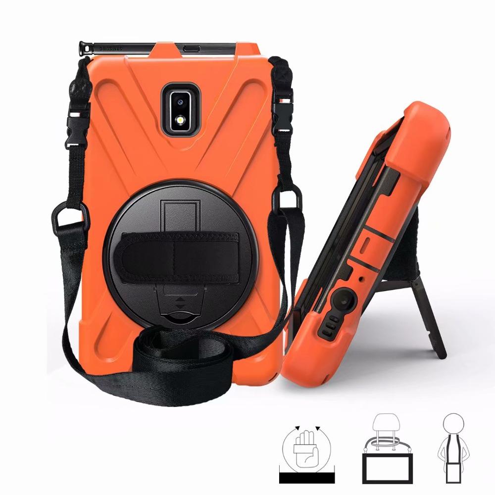 360 Degree Case for Samsung Galaxy Tab Active 2 8.0 T390 T395 SM-T395 tablet Silicone Hard Cover+Neck Strap &amp; Hand Strap +pen: orange