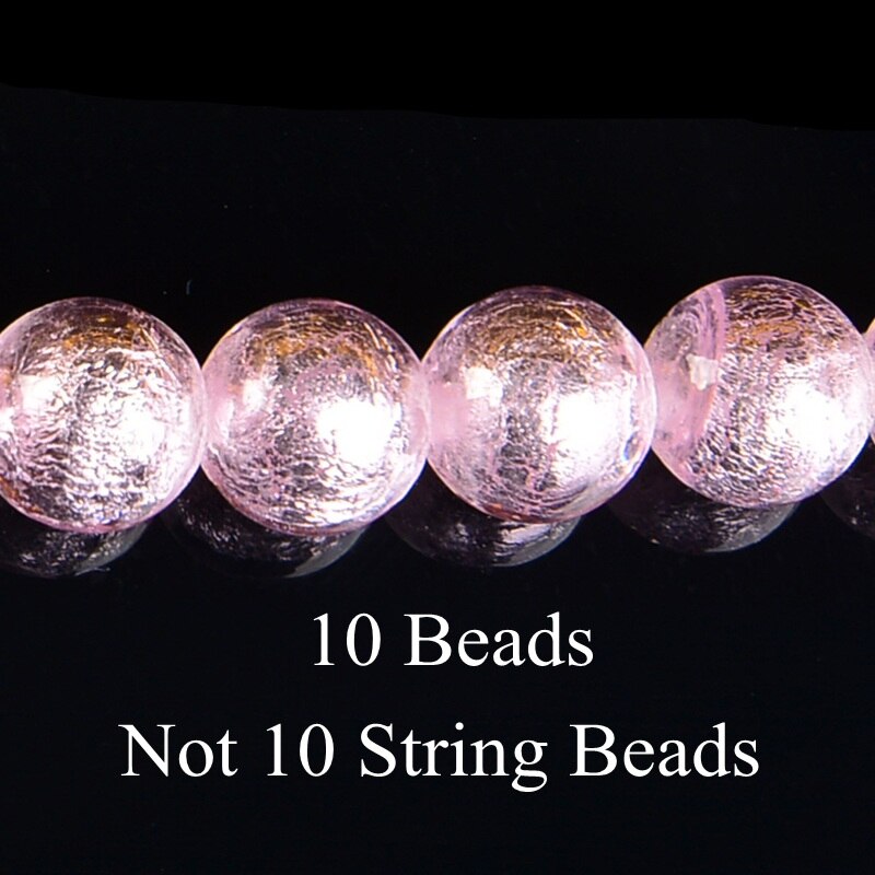 8 10 12mm Silver Foil Glass Lampwork Beads for DIY Jewelry Making Round Loose Spacer Beads Fit Handmade Bracelets & Necklace: Pink / 10mm