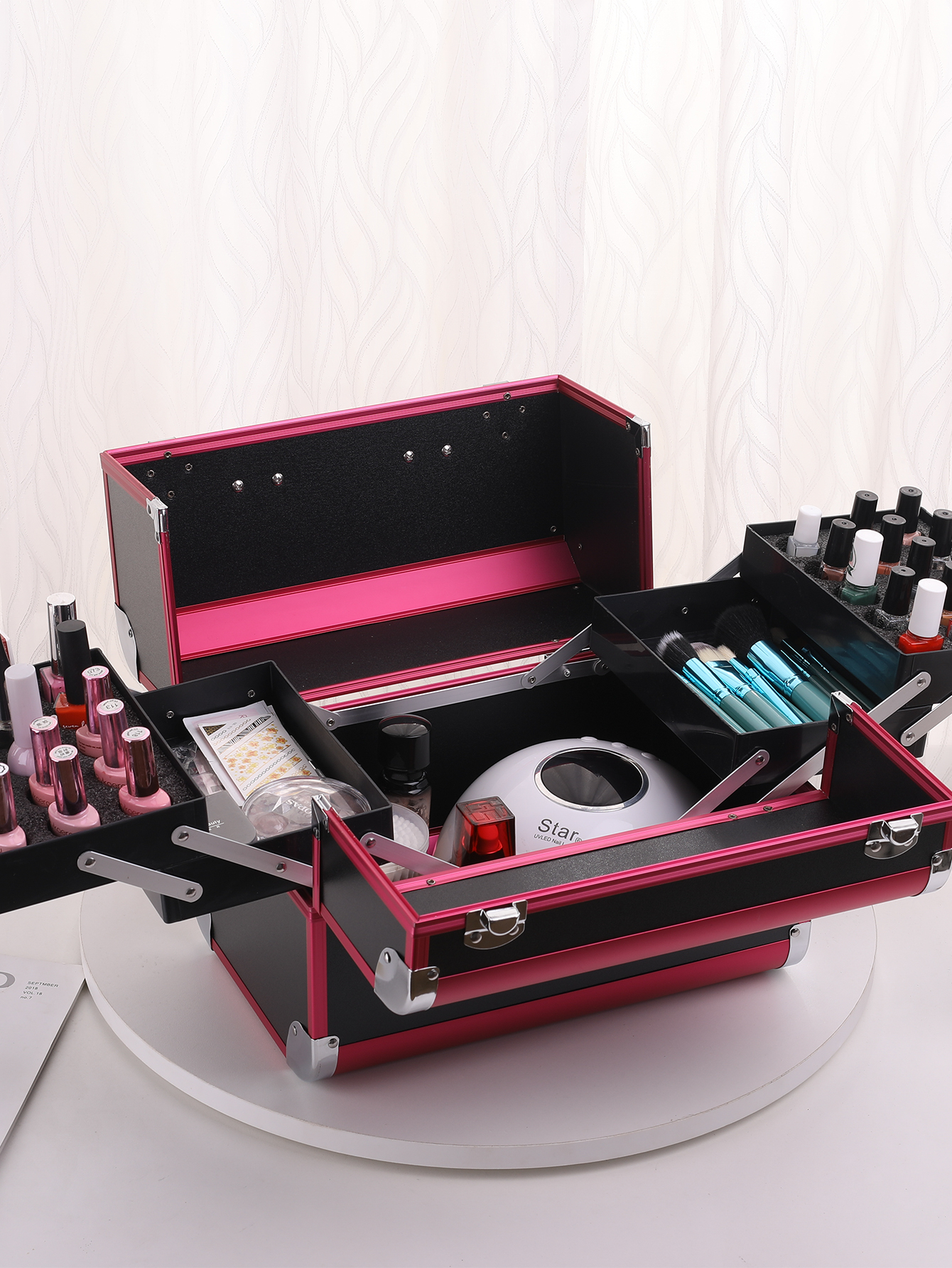 Makeup Case Cosmetic Organizer Case Extra Large 12 Inch 6 Trays Portable Makeup Organizer Case Make Up Carrying Box: Gold