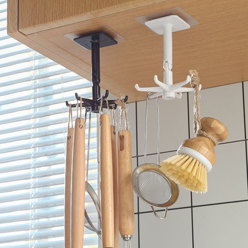 Kitchen Utensil Holder Unpunched Wall Hooks Moisture Proof 360 Degree Swivel Hook Rotating Utensil Hook Holder Kitchen Organize