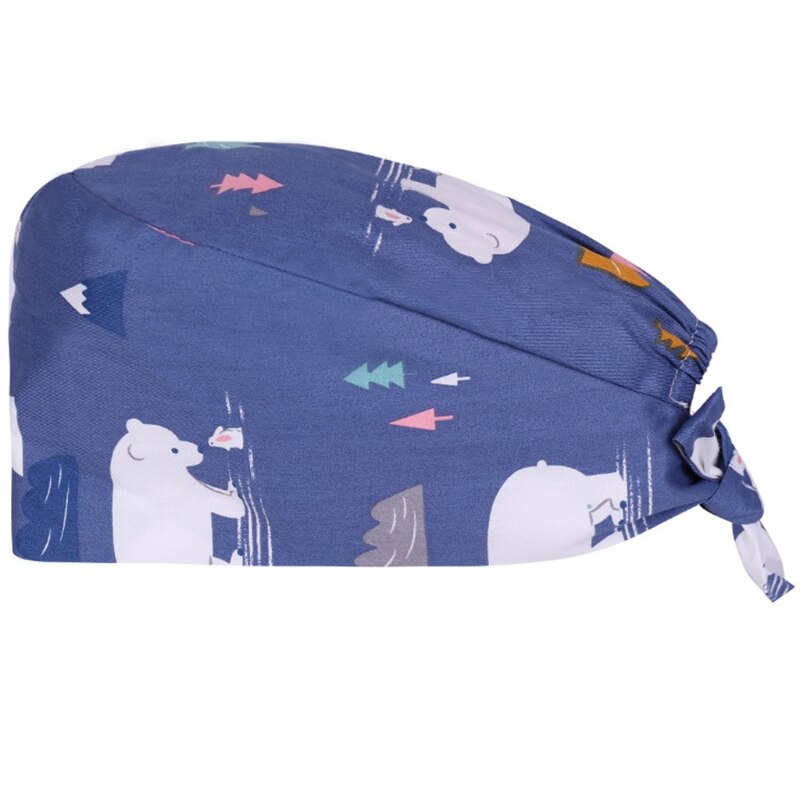 Dokter verpleegkundige katoenen werkmuts met zweetband verstelbare strik op de rug schattig cartoon dierenpatroon kalebasvormige bouffant scrub hoed h: -k