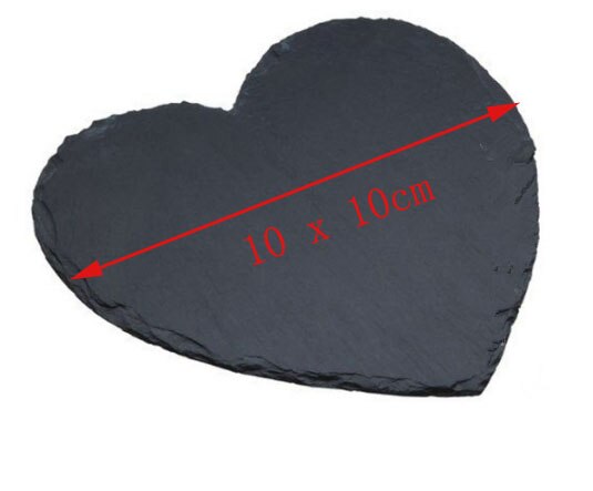 Musta kiinteä luonnollinen liuskekivi sydämen muotoinen illallinen häälautanen grillitarjotin kakku sushi kivi päivällinen juusto pizza litteä ruokatarjotin: 10 x 10cm